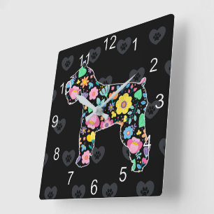 Reloj Cuadrado Cute Love My Schnauzer floral design