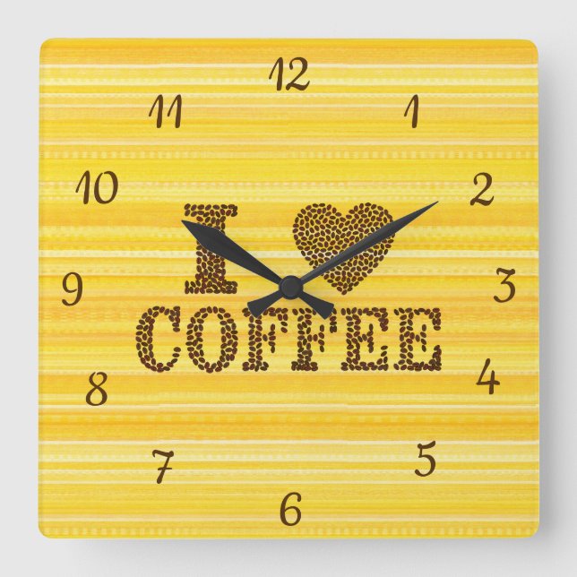 Reloj Cuadrado Cute me encanta el café Coffee Coffee Beans Amaril (Anverso)