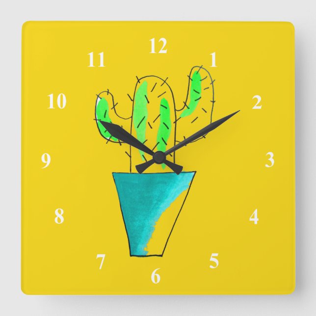 Reloj Cuadrado Cute Mexican cactus art (Anverso)
