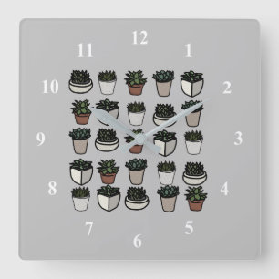 Reloj Cuadrado Cute mini succulent pattern