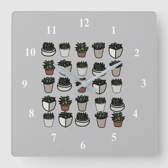 Reloj Cuadrado Cute mini succulent pattern (Anverso)