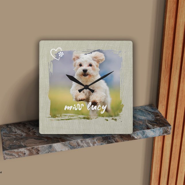 Reloj Cuadrado Cute Pet Keepsake Photo Playful Typography (Subido por el creador)