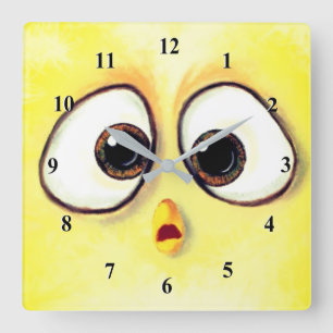 Reloj Cuadrado Cute Pollo Amarillo Sorprendido Gran Diversión De