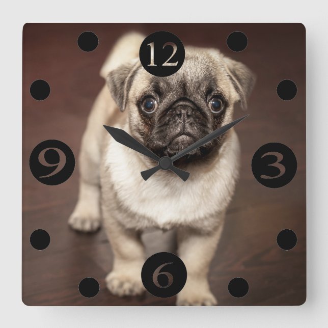 Reloj Cuadrado Cute Pug (Anverso)