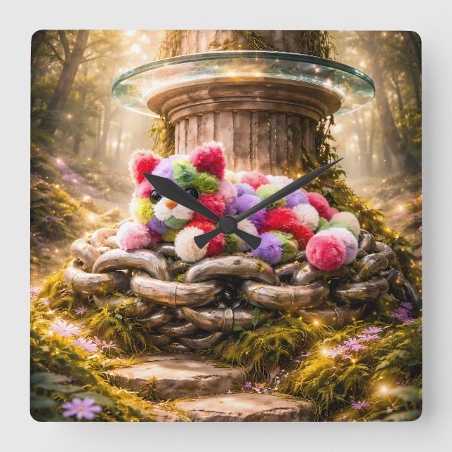 Reloj Cuadrado Cute Rainbow Plush Cat Wall Clock Kids Decor (Anverso)