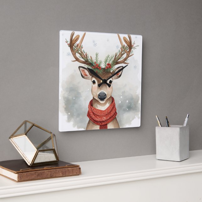 Reloj Cuadrado Cute Reindeer Christmas Wall Clock (Oficina)