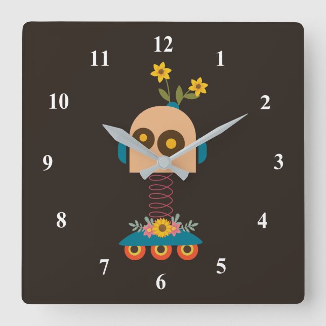 Reloj Cuadrado Cute robot children's design (Anverso)