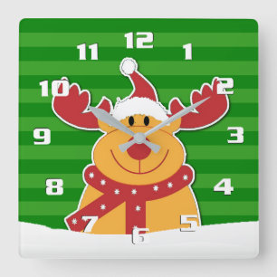 Reloj Cuadrado Cute Rudolph en los Navidades de la diversión de l