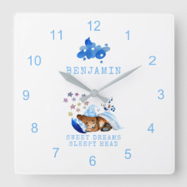 Reloj Cuadrado Cute Sleeping Bear Sweets Dreams Sleepy Head Boy