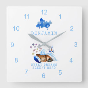 Reloj Cuadrado Cute Sleeping Bear Sweets Dreams Sleepy Head Boy