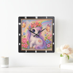 Reloj Cuadrado Cute Unicorn Butterfly Rainbow