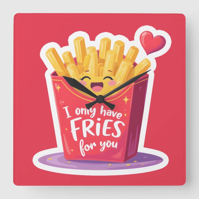 Reloj Cuadrado Cute Valentine French Fries Pun (Anverso)