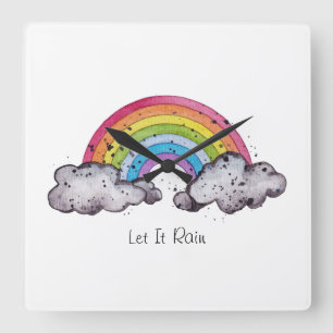 Reloj Cuadrado Cute Watercolor Rainbow And Clouds