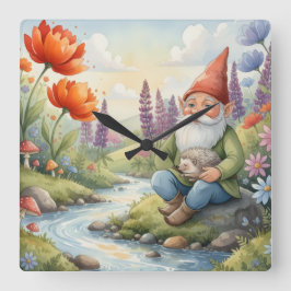 Reloj Cuadrado Cute Whimsical nursery gnome forest wall clock