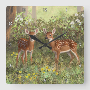 Reloj Cuadrado Cute Whitetail Deer Twin Fawns