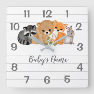 Reloj Cuadrado Cute Woodland Animales Nursery Decor Clocks Muros