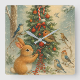 Reloj Cuadrado Cute woodland bunny Christmas cozy festive winter 