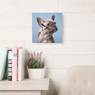 Reloj Cuadrado Cutest Baby Animals   French Bulldog Pink Bow