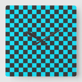 Reloj Cuadrado Cyan and charcoal checkerboard pattern