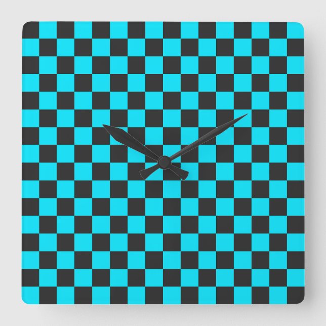 Reloj Cuadrado Cyan and charcoal checkerboard pattern (Anverso)