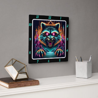 Reloj Cuadrado Cyberpunk Raccoon noche brillante