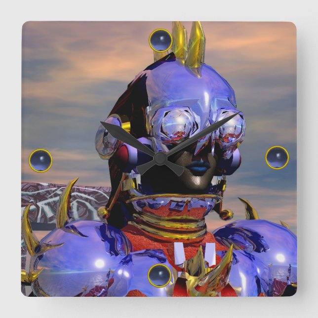 Reloj Cuadrado CYBORG TITAN PORTRAIT Ciencia azul Ficción Scifi (Anverso)