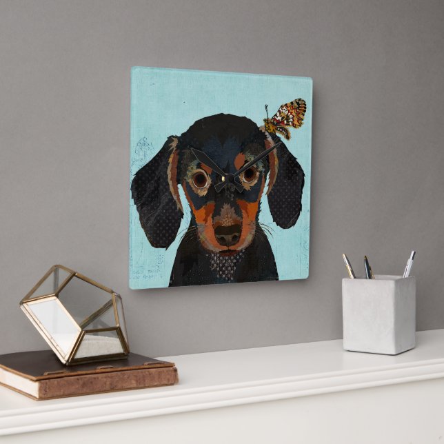 RELOJ CUADRADO DACHSHUND & BUTTERFLY (Oficina)