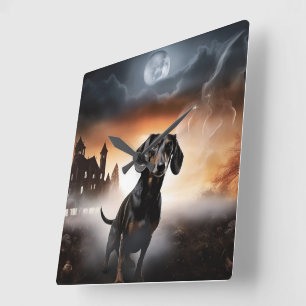 Reloj Cuadrado Dachshund Halloween Aterrador