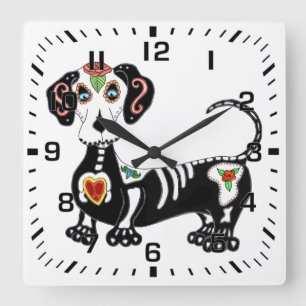 Reloj Cuadrado Dachshund Sugar Skull