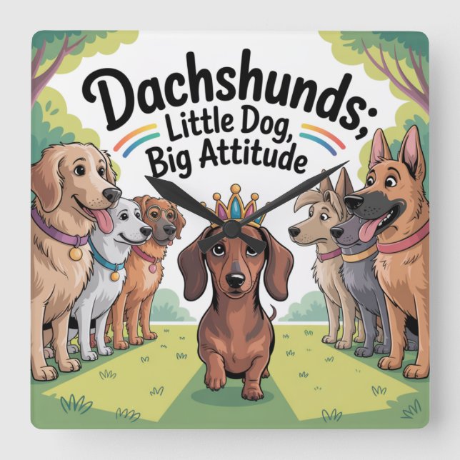 Reloj Cuadrado Dachshunds Little Dog, Big Attitude (Anverso)