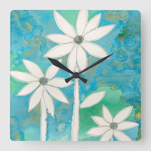 Reloj Cuadrado Dainty Daisies II (Anverso)