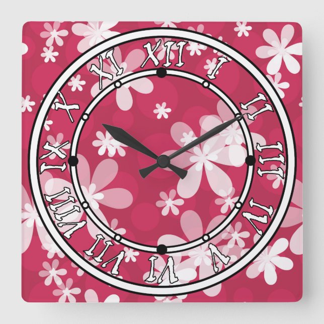 Reloj Cuadrado Daisies blancos (Anverso)