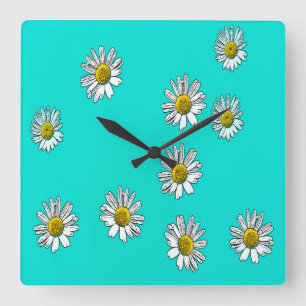 Reloj Cuadrado Daisies dibujado