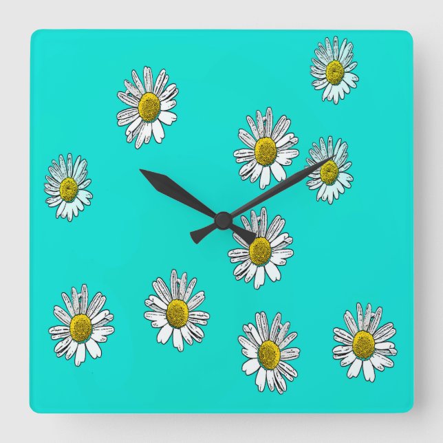 Reloj Cuadrado Daisies dibujado (Anverso)
