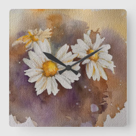 Reloj Cuadrado Daisies en la acuarela de la neblina