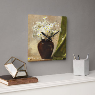 Reloj Cuadrado Daisies en un jarrón, Paul Fisher