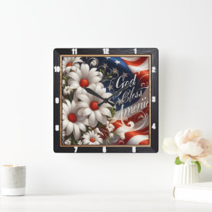Reloj Cuadrado Dalias patrióticas de la bandera americana