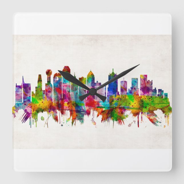 Reloj Cuadrado Dallas Texas Skyline (Anverso)