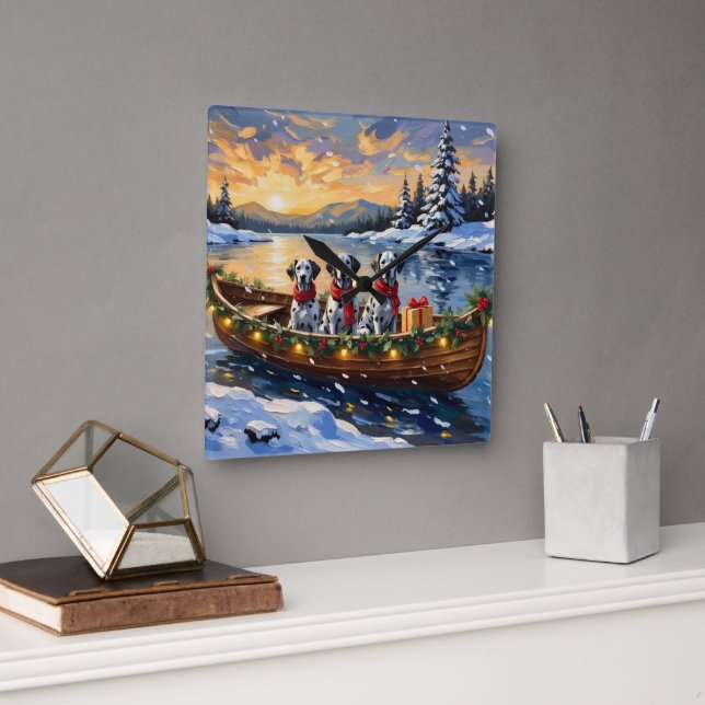 Reloj Cuadrado Dalmatian Christmas Boat Holiday (Oficina)