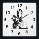 Reloj Cuadrado Dama Art Deco Vintage con Perlas Negro Blanco<br><div class="desc">Dama Art Déco Vintage con Perlas - Arte de Publicidad Vintage - Imagen en Blanco y Negro</div>