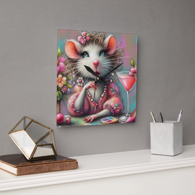 Reloj Cuadrado Dama de bonito teniendo un Martini Contemplando (Oficina)