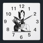 Reloj Cuadrado Dama Vintage Art Deco con Perlas Negro Blanco<br><div class="desc">Dama Art Déco Vintage con Perlas - Arte Publicitario Vintage - Imagen en Blanco y Negro</div>