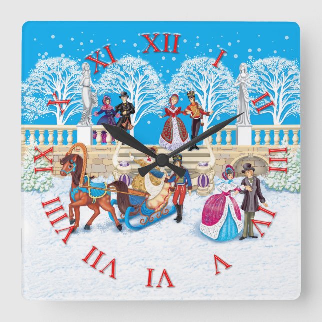 Reloj Cuadrado Damas y hussars paseando por el parque (Anverso)