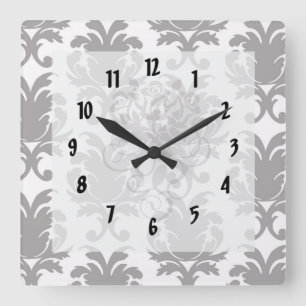 Reloj Cuadrado damasco barroco blanco gris