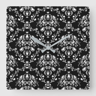 Reloj Cuadrado Damasco blanco y negro