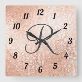 Reloj Cuadrado Damasco dorado monogramado Rosa