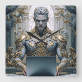 Reloj Cuadrado Dämonischer Krieger am Laptop Fantasy