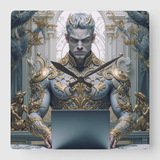 Reloj Cuadrado Dämonischer Krieger am Laptop Fantasy (Anverso)