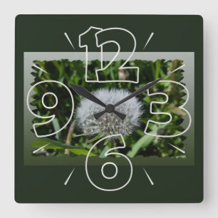 Reloj Cuadrado Dandelion en el césped