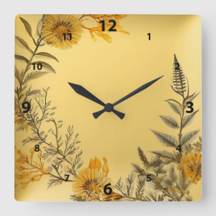 Reloj Cuadrado Dandelions amarillos Ferns Green Country